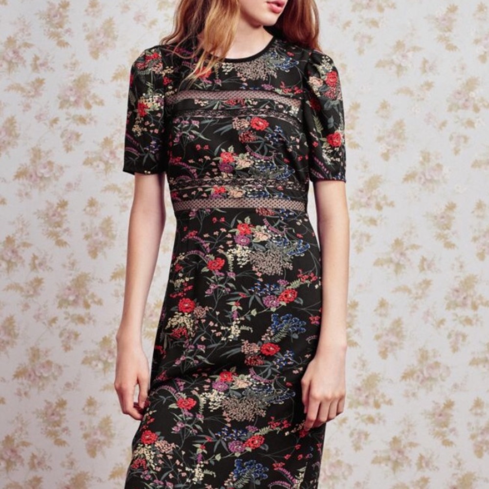 NEW UO Floral Lace Trim Midi Dress